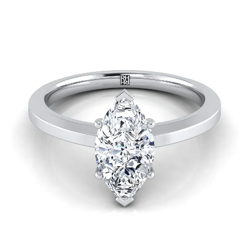 women’s rings with princess-cut diamonds and sapphire bands-14K White Gold Marquise   Beveled Edge Comfort Style Bright Finish Solitaire Engagement Ring