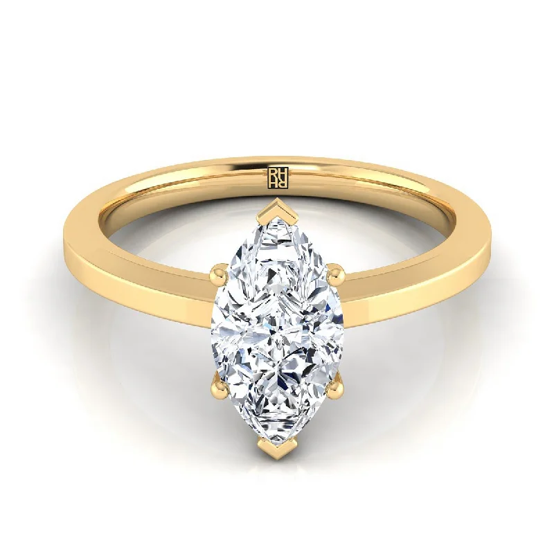 women’s engagement rings with round sapphires and diamonds-14K Yellow Gold Marquise   Beveled Edge Comfort Style Bright Finish Solitaire Engagement Ring