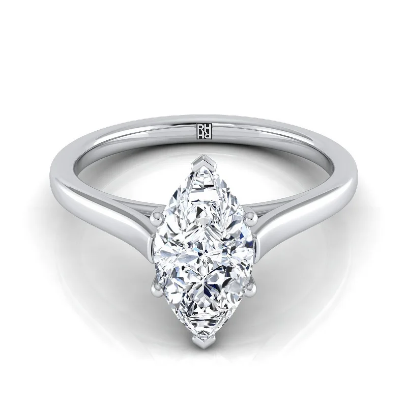 men’s rings with sapphire and diamond pave settings-14K White Gold Marquise   Elegant Cathedral Solitaire Engagement Ring