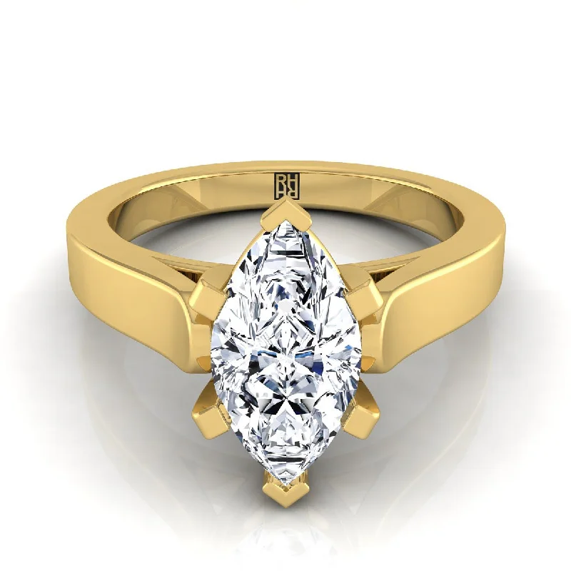 men’s wedding rings with brushed gold and sapphire details-14K Yellow Gold Marquise   Cathedral Style Solitaire Engagement Ring