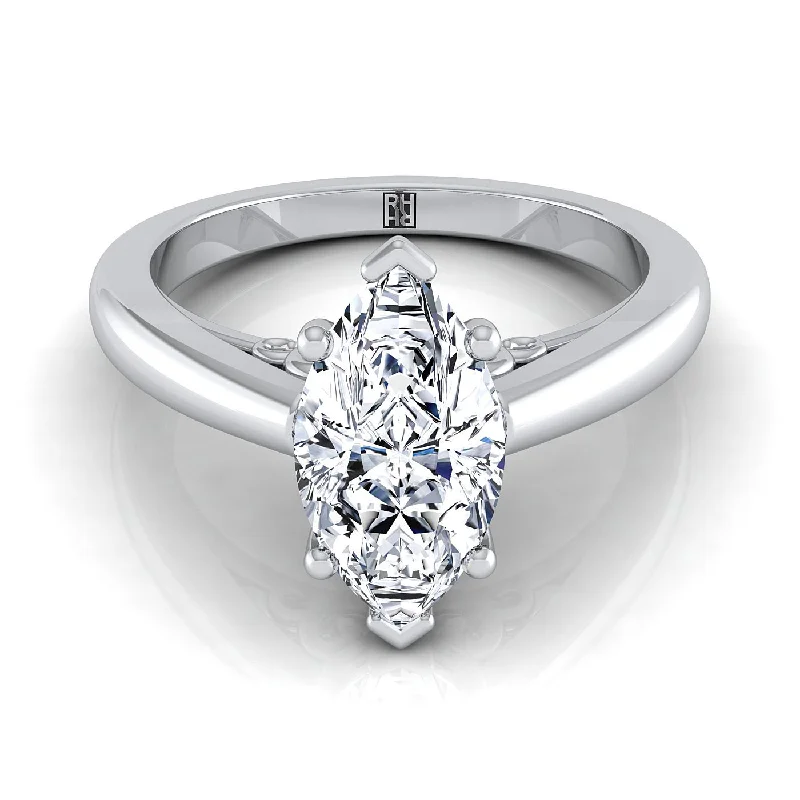 women’s engagement rings with vintage sapphires and diamonds-14K White Gold Marquise  Scroll Gallery Comfort Fit Solitaire Engagement Ring