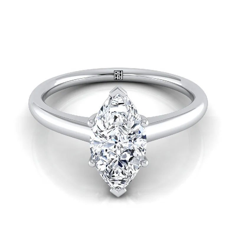 women’s engagement rings with vintage-style diamonds and sapphires-14K White Gold Marquise  Contemporary Comfort Fit Solitaire Engagement Ring