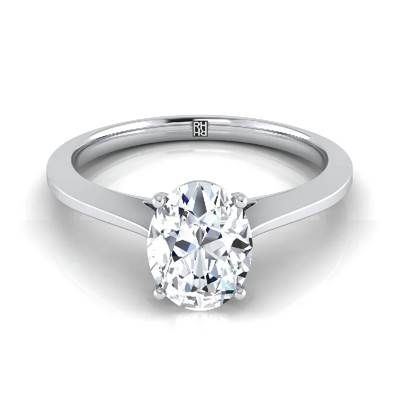 men’s rings with square sapphires and diamonds in unique styles-14K White Gold Oval  Timeless Solitaire Comfort Fit Engagement Ring