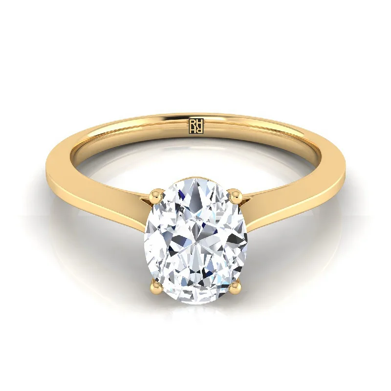 women’s engagement rings with radiant sapphires and diamonds-14K Yellow Gold Oval  Timeless Solitaire Comfort Fit Engagement Ring