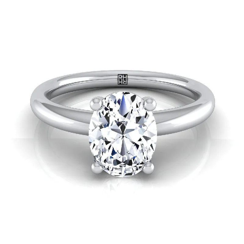 engagement rings with oval sapphires and diamond bands-14K White Gold Oval Rounded Comfort Fit Solitaire Engagement Ring