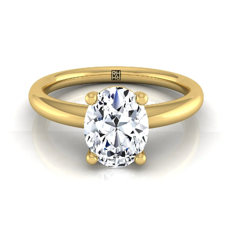 women’s rings with large diamonds and sapphire halos-14K Yellow Gold Oval Rounded Comfort Fit Solitaire Engagement Ring