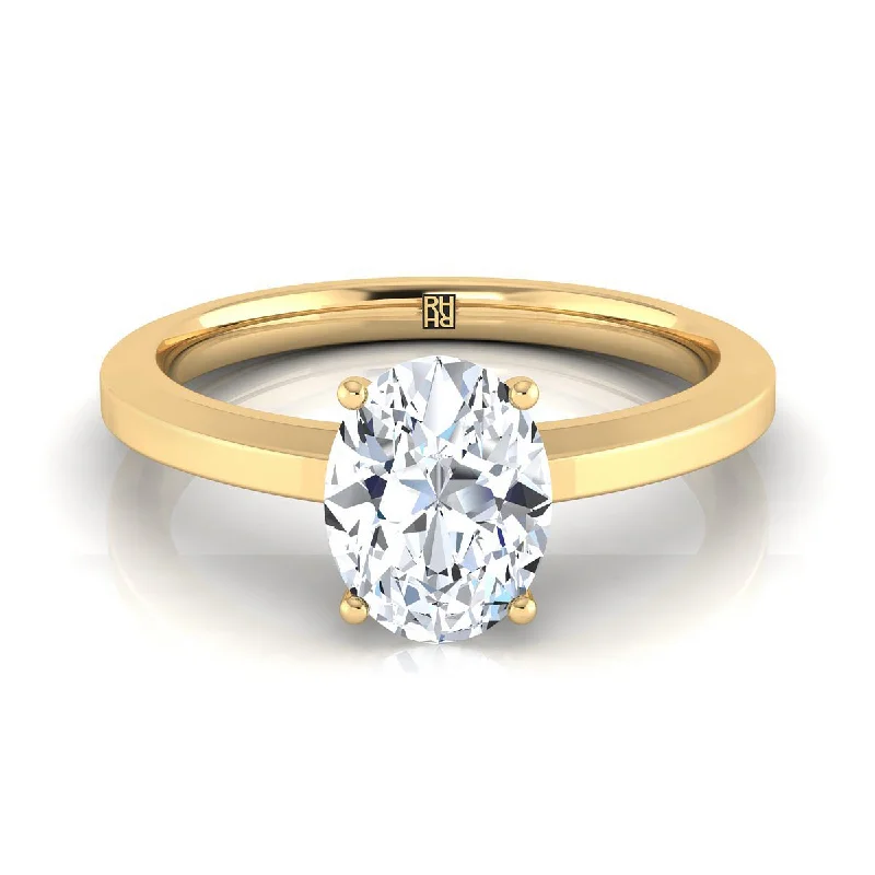 engagement rings with square sapphires and diamond pave designs-14K Yellow Gold Oval  Beveled Edge Comfort Style Bright Finish Solitaire Engagement Ring