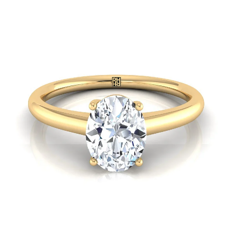 women’s engagement rings with cushion-cut diamonds and sapphires-14K Yellow Gold Oval Contemporary Comfort Fit Solitaire Engagement Ring