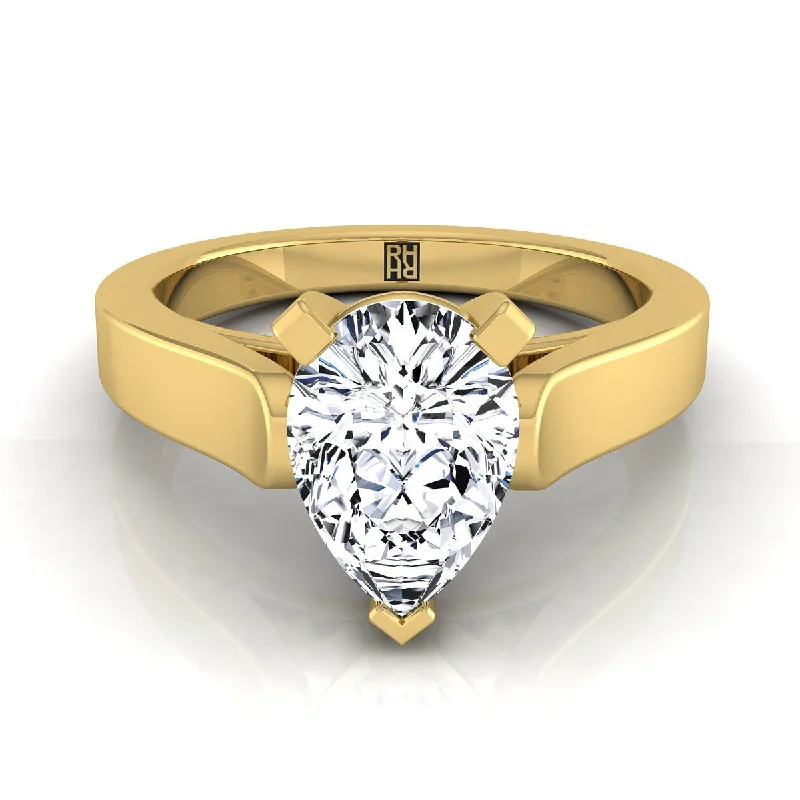 men’s rings with square sapphires and pave diamonds-14K Yellow Gold Pear Shape Center  Cathedral Style Solitaire Engagement Ring