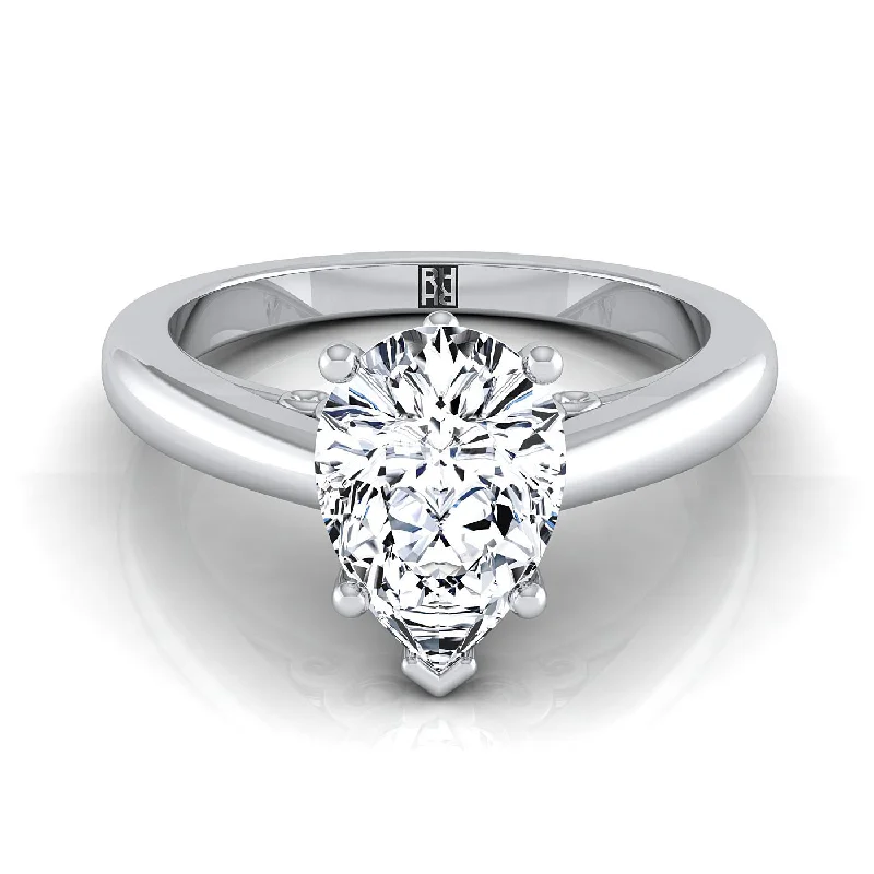 women’s wedding rings with emerald-cut sapphires and diamonds-14K White Gold Pear Shape Center Scroll Gallery Comfort Fit Solitaire Engagement Ring