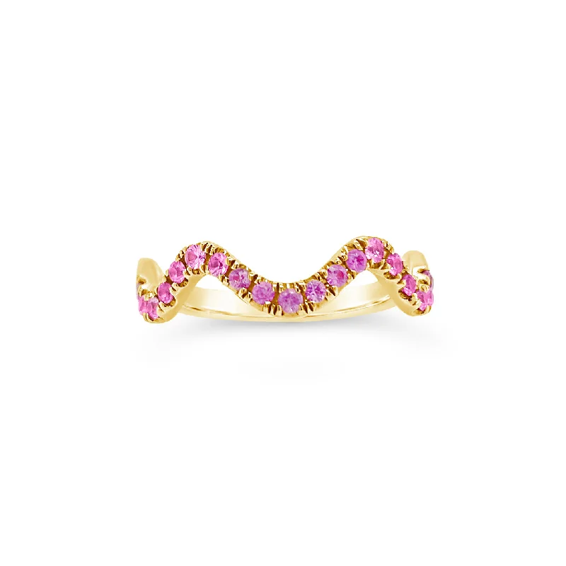 engagement rings with square sapphires and diamond bands-Pink Sapphire Stackable Wavy Ring