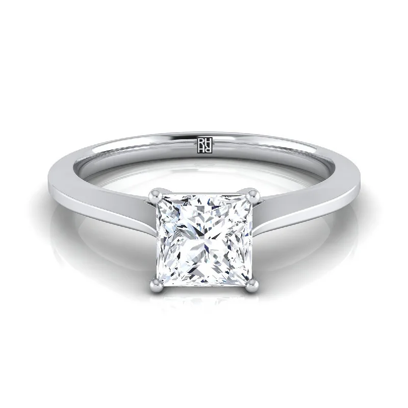 engagement rings with emerald-cut diamonds and sapphire bands-14K White Gold Princess Cut  Timeless Solitaire Comfort Fit Engagement Ring