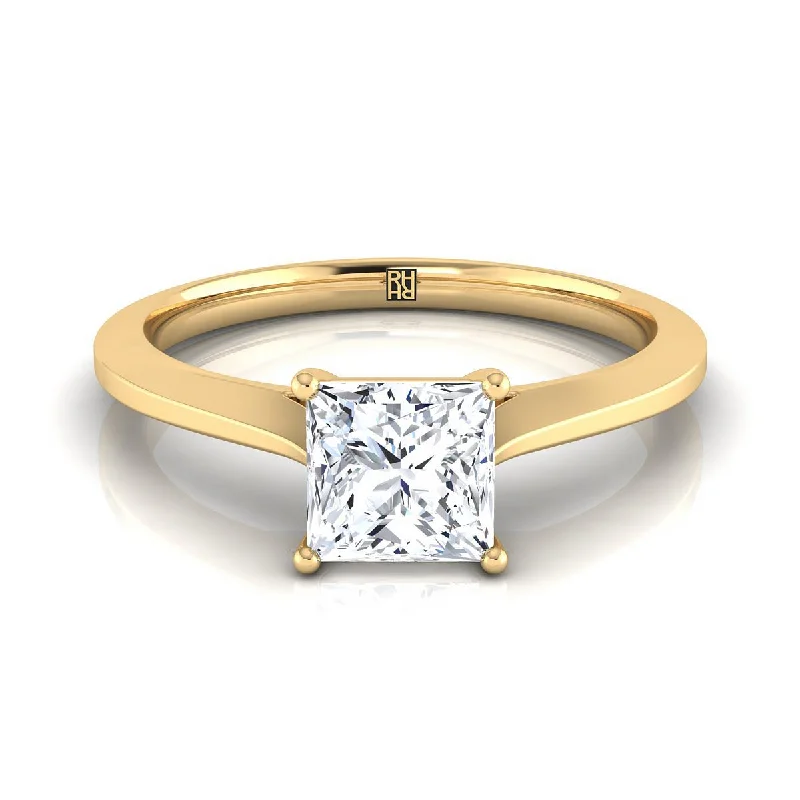 engagement rings with vintage-style diamonds and sapphire accents-14K Yellow Gold Princess Cut  Timeless Solitaire Comfort Fit Engagement Ring