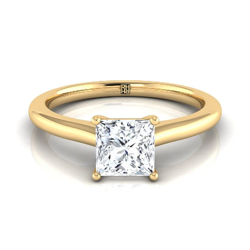 engagement rings with radiant sapphires and diamonds-14K Yellow Gold Princess Cut  Pinched Comfort Fit Claw Prong Solitaire Engagement Ring