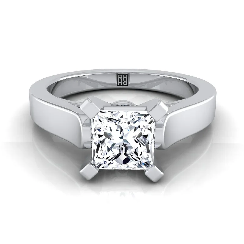 engagement rings with princess-cut sapphires and diamonds-14K White Gold Princess Cut  Cathedral Style Solitaire Engagement Ring