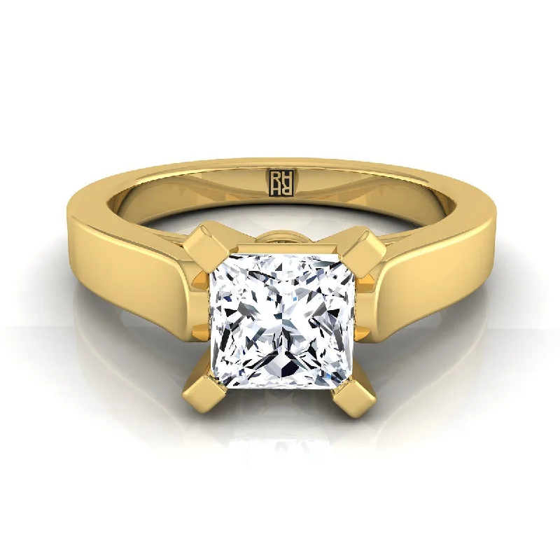 engagement rings with vintage-inspired diamonds and sapphires-14K Yellow Gold Princess Cut  Cathedral Style Solitaire Engagement Ring