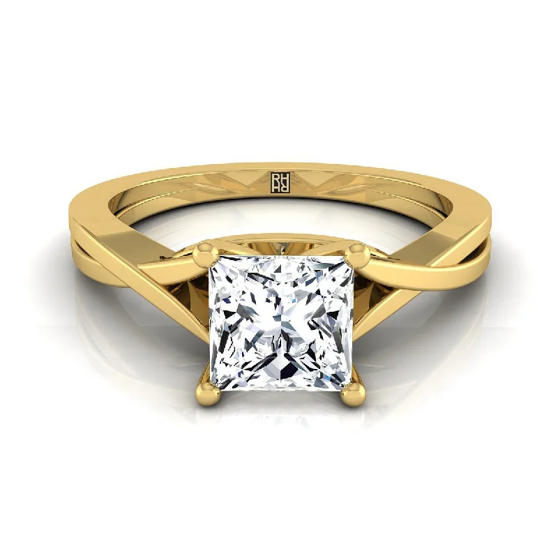 men’s rings with emerald-cut sapphires and diamonds-14K Yellow Gold Princess Cut Delicate Twist Solitaire Engagement Ring