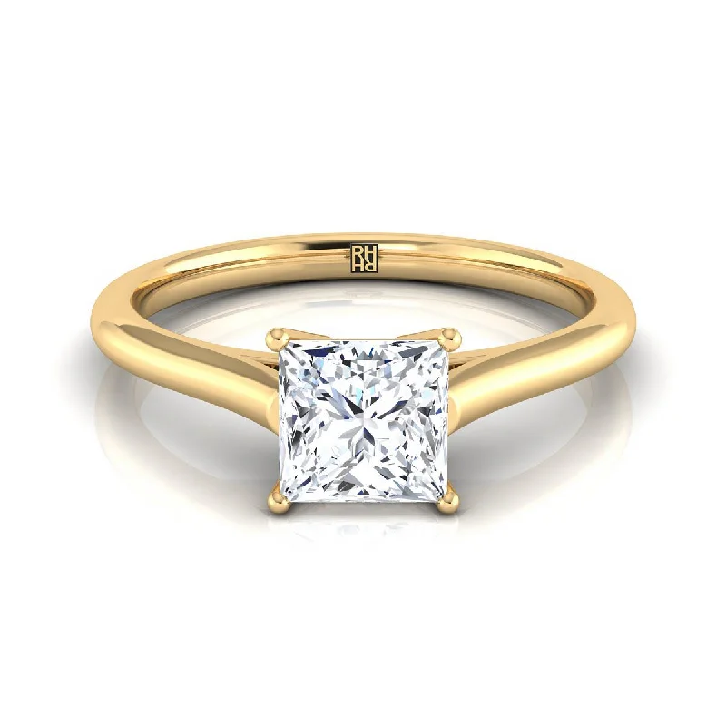 women’s wedding rings with radiant-cut sapphires and diamonds-14K Yellow Gold Princess Cut  Cathedral Style Comfort Fit Solitaire Engagement Ring