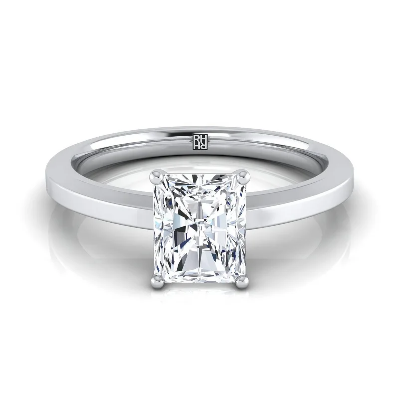 engagement rings with square diamonds and sapphire designs-14K White Gold Radiant Cut Center  Beveled Edge Comfort Style Bright Finish Solitaire Engagement Ring