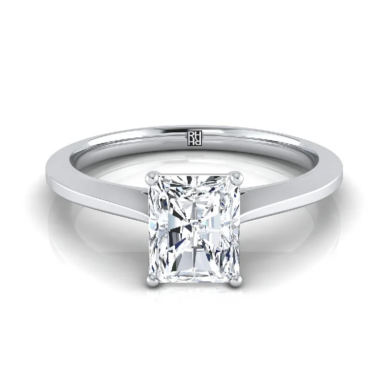 engagement rings with cushion-cut diamonds and sapphire halos-14K White Gold Radiant Cut Center  Timeless Solitaire Comfort Fit Engagement Ring