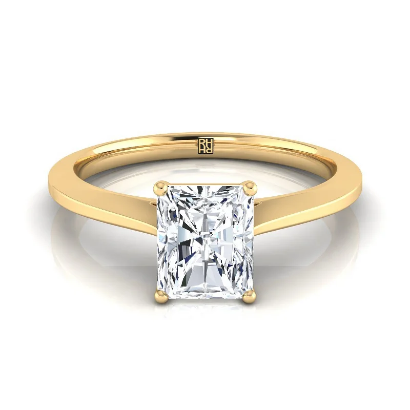 women’s rings with princess-cut diamonds and sapphire bands-14K Yellow Gold Radiant Cut Center  Timeless Solitaire Comfort Fit Engagement Ring