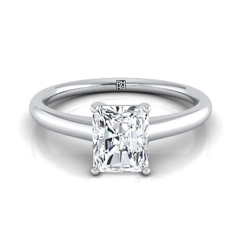 women’s engagement rings with custom-designed diamonds and sapphires-14K White Gold Radiant Cut Center Contemporary Comfort Fit Solitaire Engagement Ring