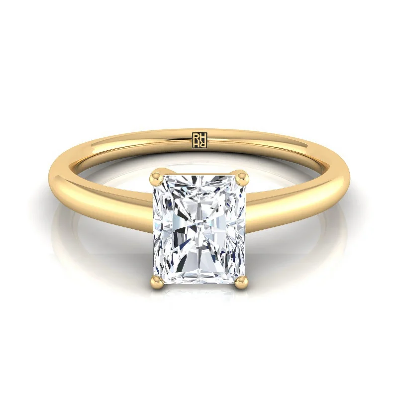 engagement rings with round sapphires and diamond pave designs-14K Yellow Gold Radiant Cut Center Contemporary Comfort Fit Solitaire Engagement Ring