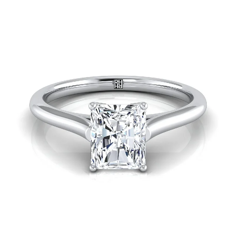 engagement rings with princess-cut diamonds and sapphire accents-14K White Gold Radiant Cut Center  Cathedral Style Comfort Fit Solitaire Engagement Ring