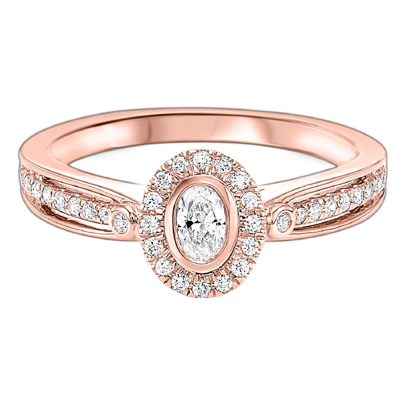 men’s wedding rings with sapphire and ruby details-14K Rose Gold Oval Diamond Engagement Ring 1/3 CTW