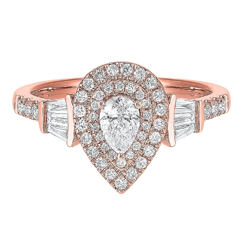 men’s rings with sapphire and diamond settings for weddings-14K Rose Gold Pear Engagement Ring 3/4 CTW