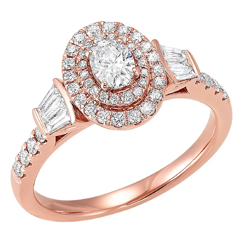 engagement rings with radiant sapphires and diamonds in elegant designs-14K Rose Gold Oval Diamond Engagement Ring 3/4 CTW