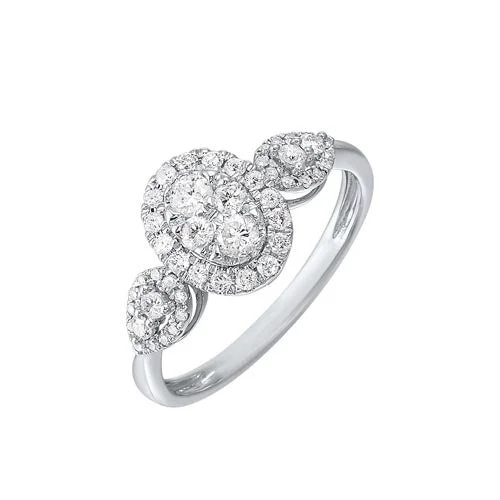 women’s rings with oval sapphires and diamond pave settings-Diamond Antique Oval Triple Halo Engagement Ring in 14k White Gold (½ ctw)