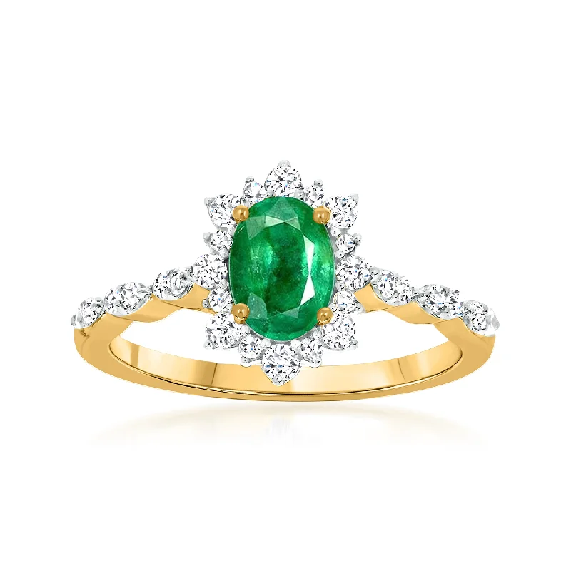 women’s wedding rings with diamond and sapphire combinations-Ross-Simons Emerald and . Diamond Ring in 14kt Yellow Gold