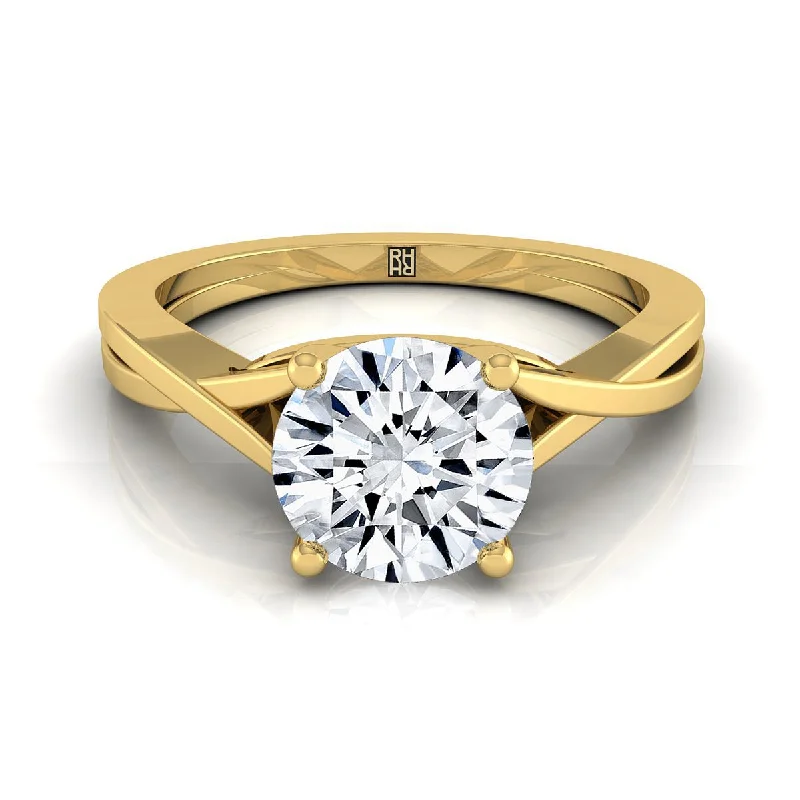 women’s engagement rings with princess-cut sapphires and diamonds-14K Yellow Gold Round Brilliant Delicate Twist Solitaire Engagement Ring