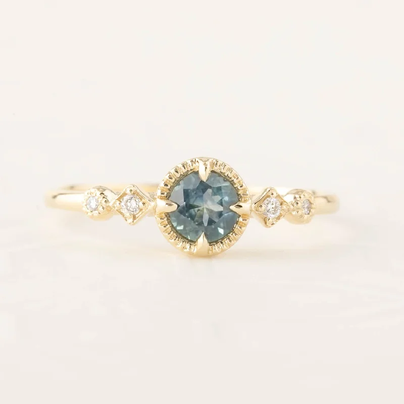 engagement rings with oval sapphires and diamonds for women-Stella Ring 0.45ct Blue Green Montana Sapphire, 14k Yellow Gold