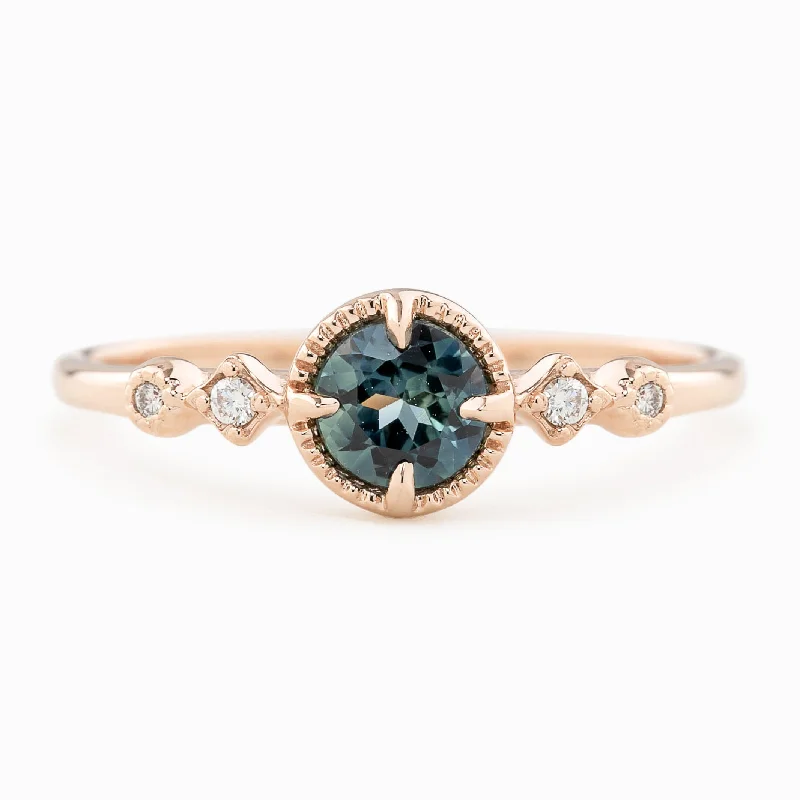 engagement rings with radiant diamonds and sapphire accents-Stella Ring - 4.6mm 0.45ct Parti Blue Green Queensland Sapphire, 14k Rose Gold