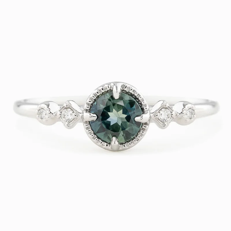 engagement rings with emerald-cut diamonds and sapphire bands-Stella Ring - 4.6mm 0.45ct Parti Blue Green Queensland Sapphire, 14k White Gold