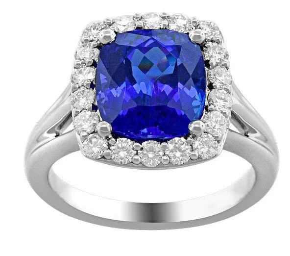 men’s wedding rings with diamonds, sapphires, and emeralds-Tanzanite Halo Diamond Ring