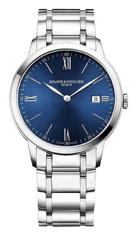 men’s watches with bold dials and chronograph features-Baume & Mercier Classima Stainless Steel Blue Dial Date Quartz Mens Watch M0A10382