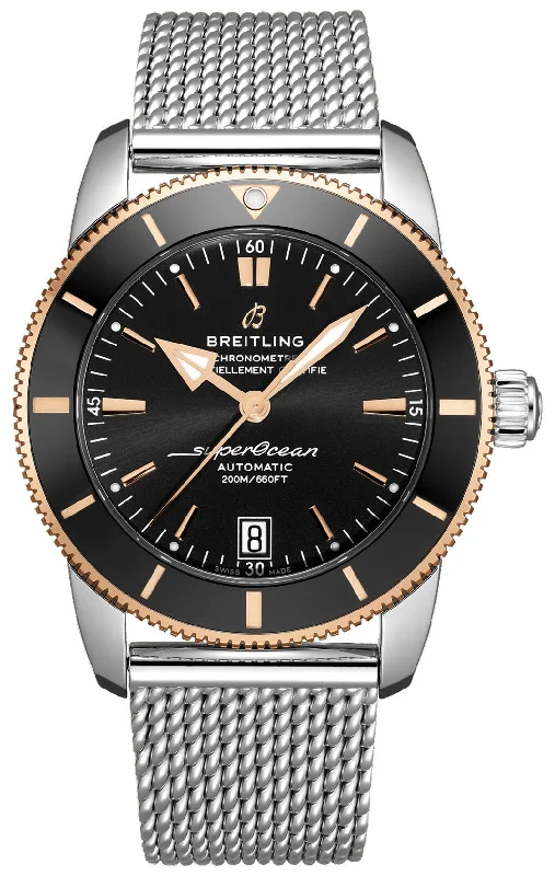 luxury men’s watches with automatic movement and rose gold accents-Breitling Superocean Heritage Automatic Chronometer Stainless Steel & 18k Rose Gold Black Dial Date Divers Mens Watch Special Edition UB2010121B1A1