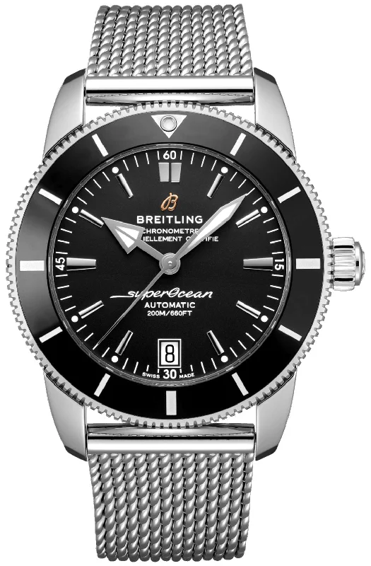 fitness watches for men with advanced workout tracking and recovery features-Breitling Superocean Heritage Automatic Chronometer Stainless Steel Mesh Black Dial Date Divers Mens Watch Special Edition AB2010121B1A1