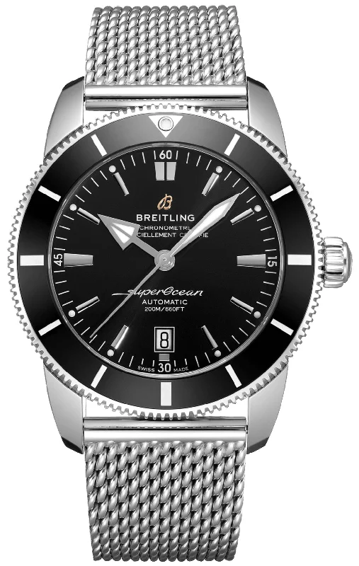 luxury watches with Swiss movement and elegant designs-Breitling Superocean Heritage Automatic Chronometer Stainless Steel Mesh Black Dial Date Divers Mens Watch Special Edition AB2020121B1A1