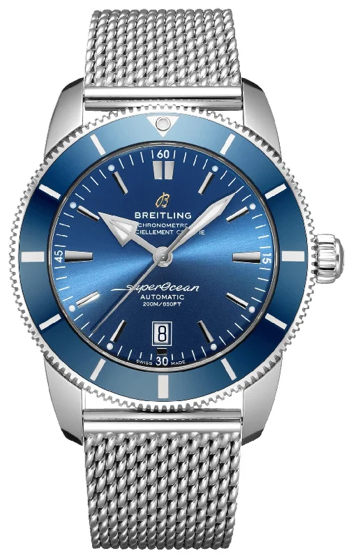 digital watches for men with stopwatch, timer, and fitness tracking-Breitling Superocean Heritage Automatic Chronometer Stainless Steel Mesh Blue Dial Date Divers Mens Watch Special Edition AB2020161C1A1