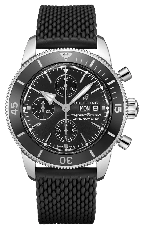 digital watches with alarm and stopwatch for athletes-Breitling Superocean Heritage Chronograph Stainless Steel Black Dial Automatic Mens Watch A13313121B1S1