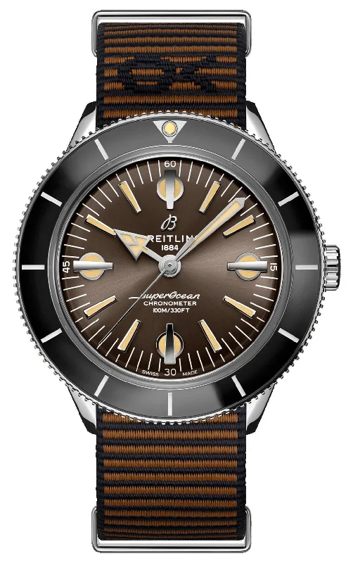 hybrid smartwatches with touch screen and fitness tracking-Breitling Superocean Heritage Stainless Steel Brown Dial Automatic Mens Watch A103703A1Q1W1