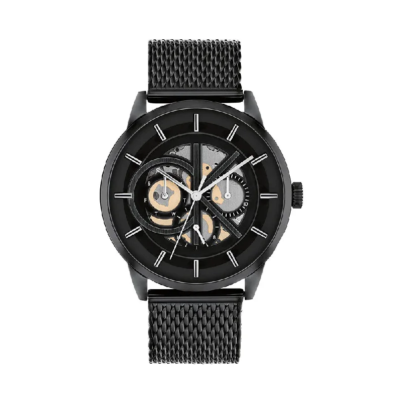 luxury watches with moonphase complication and intricate dial designs-Calvin Klein Modern Skeleton Analog Black Dial Men's Watch-25200214