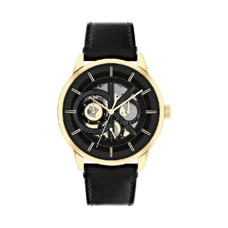 digital watches with stopwatch and countdown timer for athletes-Calvin Klein Modern Skeleton Analog Black Dial Men's Watch-25200217