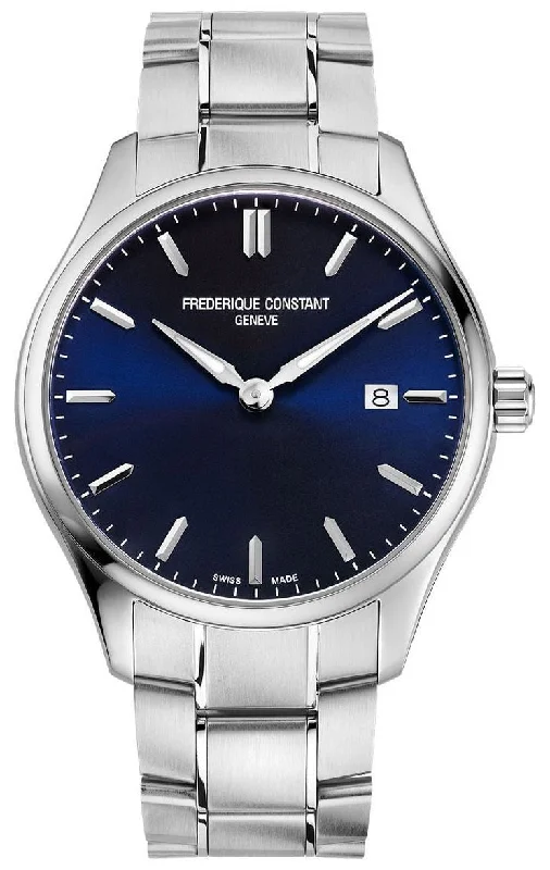 fitness watches with advanced analytics for runners and athletes-Frederique Constant Classics Stainless Steel Blue Dial Date Quartz Mens Watch FC-220NS5B6B