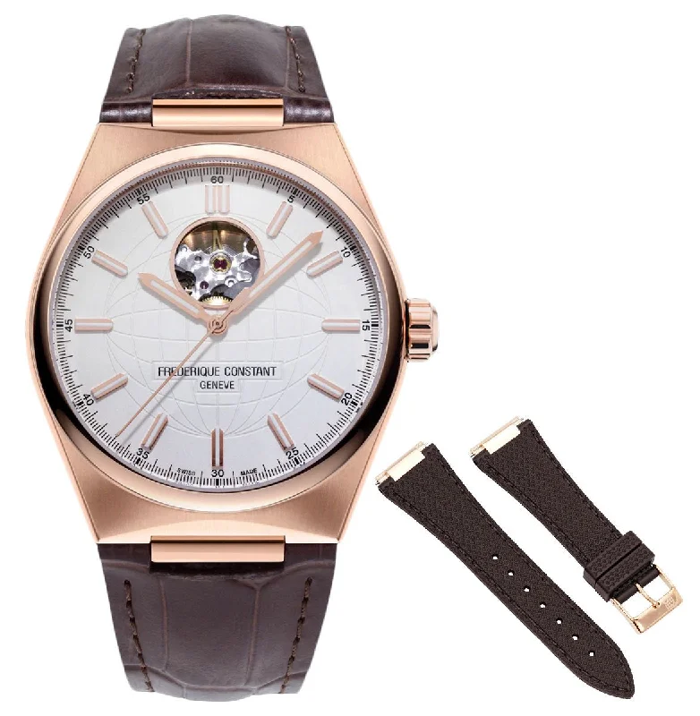 smartwatches for men with fitness tracking and productivity apps-Frederique Constant Highlife Heart Beat Automatic Rose Gold Plated Stainless Steel Silver-Tone Dial Interchangeable Brown Rubber Strap Mens Watch FC-310V4NH4