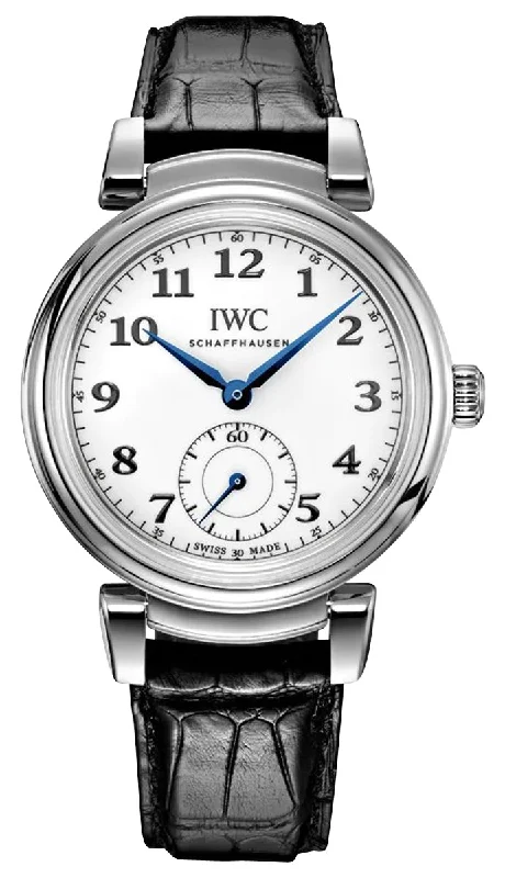 fitness watches with step counter, heart rate, and calorie tracking-IWC Da Vinci "150 Years" Limited Edition Automatic Stainless Steel White Dial Black Leather Strap Mens Watch IW358101